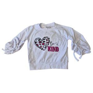 Girls White "Be Kind" Sweatshirt With Heart Graphic & Bow Sleeves 12-18 Months